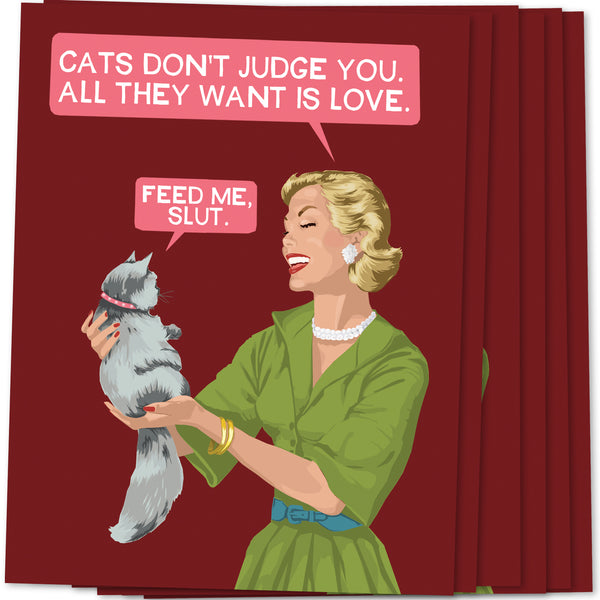 Feed Me Birthday Kitty-Six Pack-Wholesale A2 Greeting Card